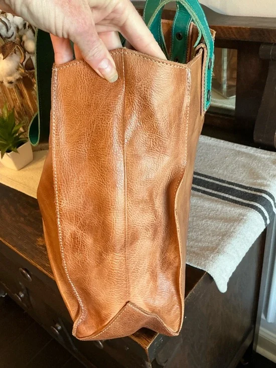 NWOT Bed Stu Leather Arlington Tan Rustic Teal DD Tote Shoulder Bag Retail $365 - Picture 6 of 13